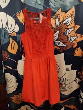 LC Lauren Conrad Red Lace Yoke Mini Dress